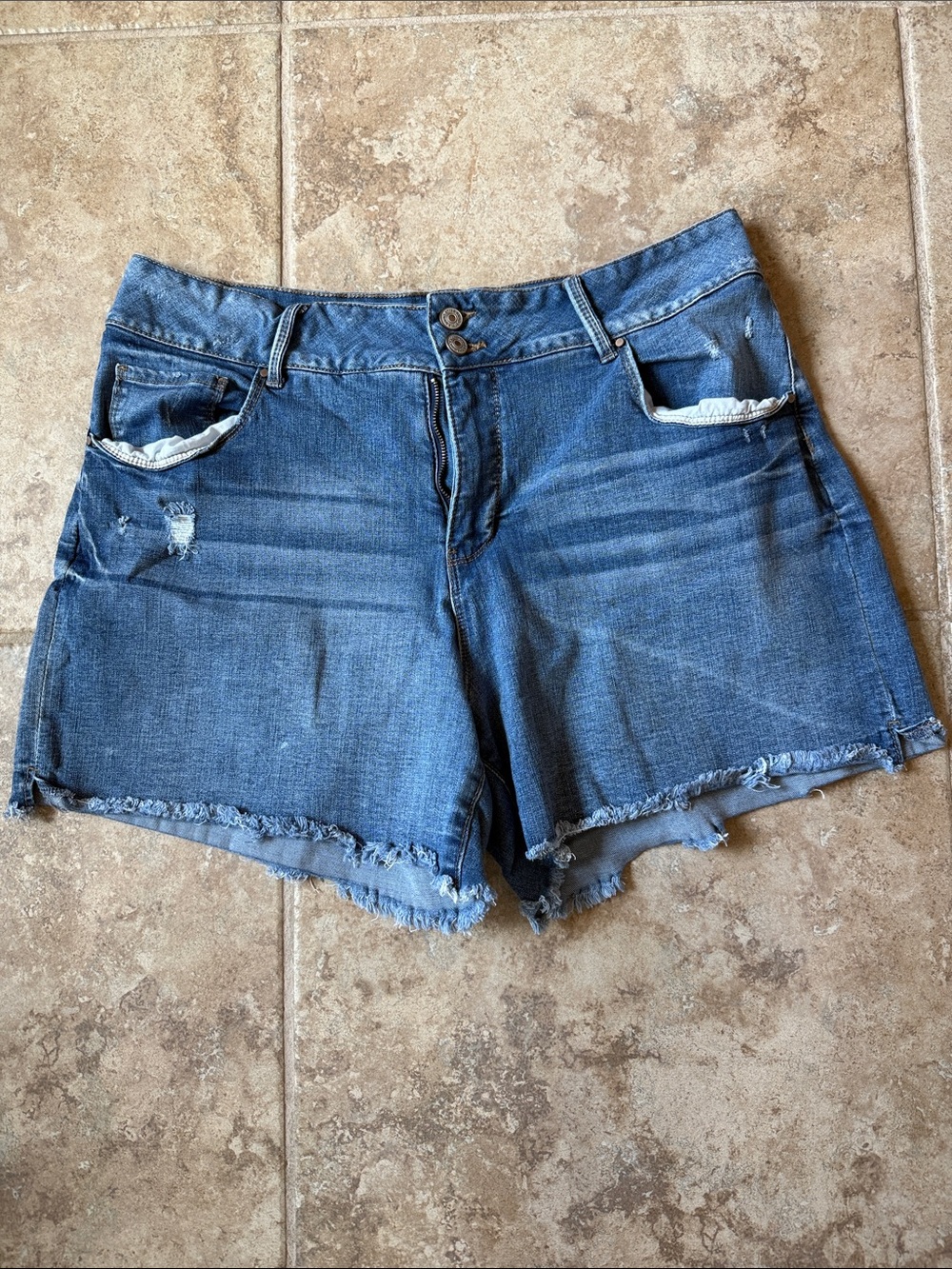 Frayed Hem Blue Denim Jean Shorts